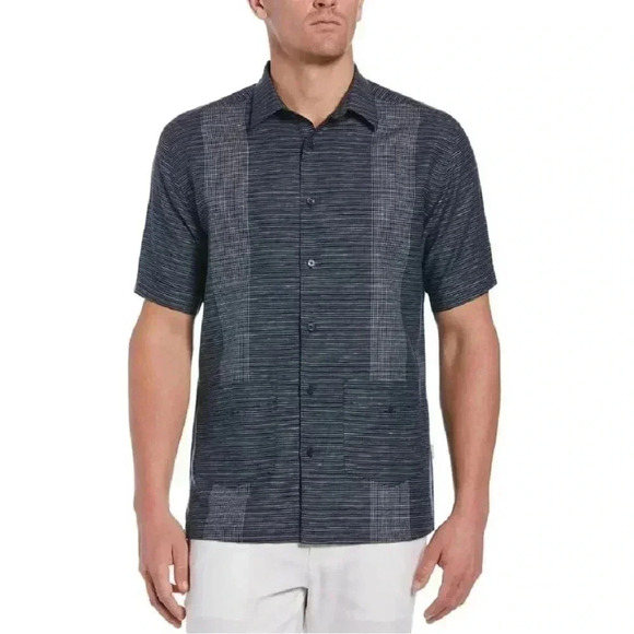 Cubavera Men’s Blue/Gray Linen Cotton Blend Short Sleeve Button Down SZ L - Picture 1 of 8